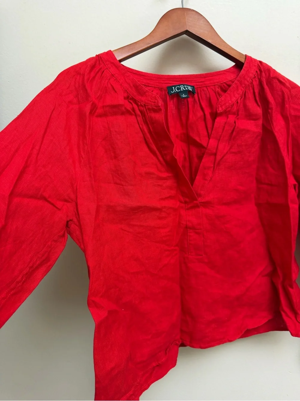 J. Crew Red Split-Neck Lightweight Blouse